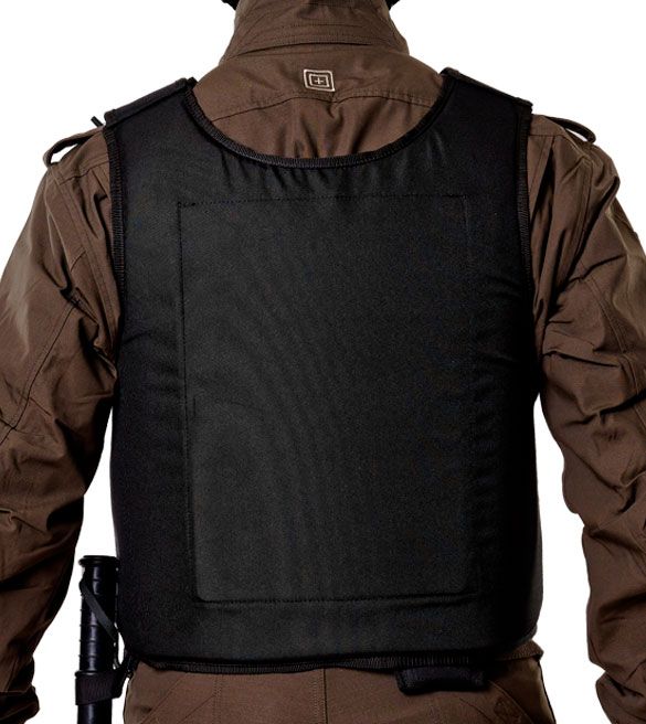 Black bullet-proof vest Fagor with pockets dressed on a man full-face view 2/3