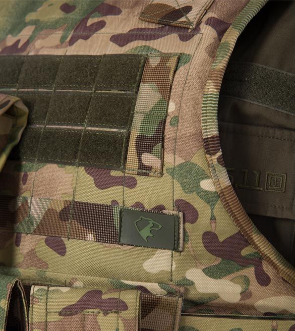 Camouflage body armor Laurel with a focus on Velcro on the chest for patches.
